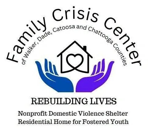 A logo for the family crisis center of walker, dade, catoosa and chattahoochee counties.