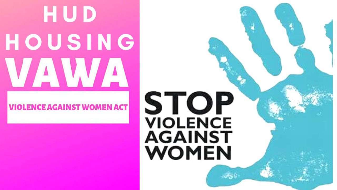 A pink and blue hand print with the words " stop violence against women ".
